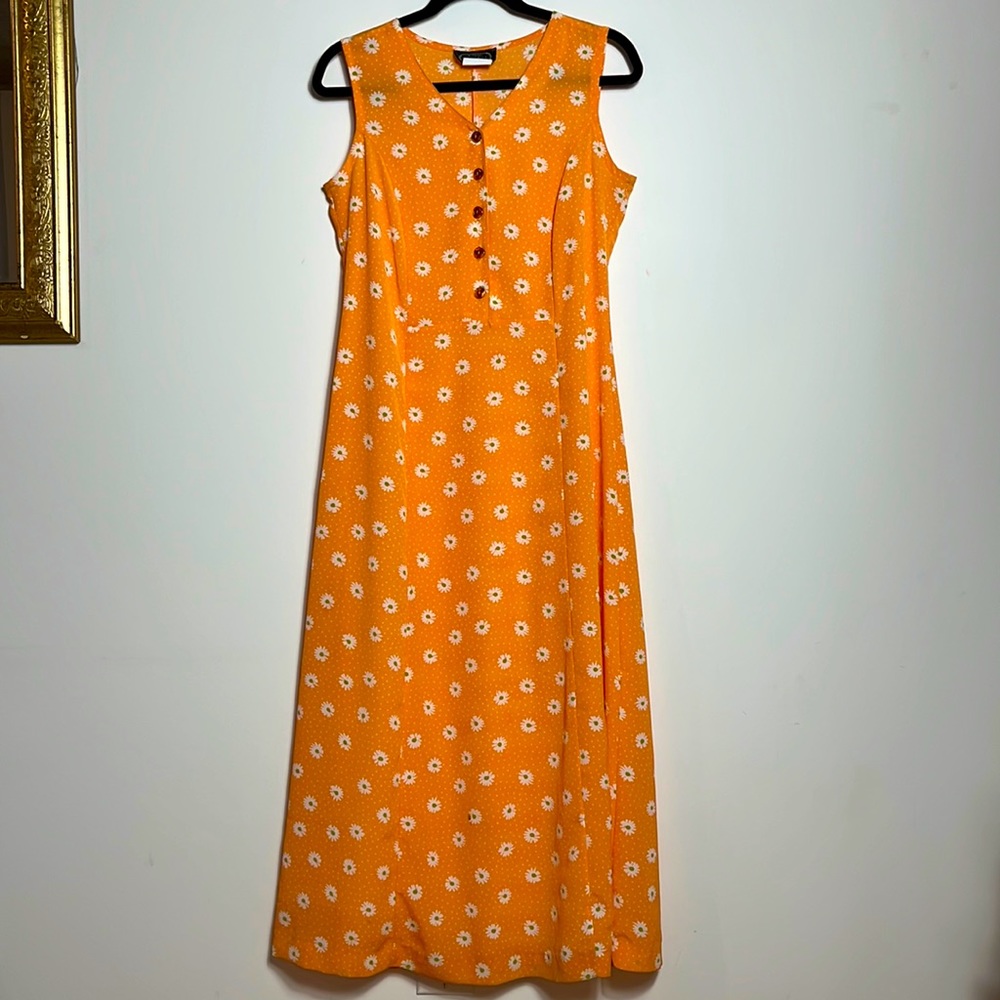 VINTAGE orange floral maxi empire dress